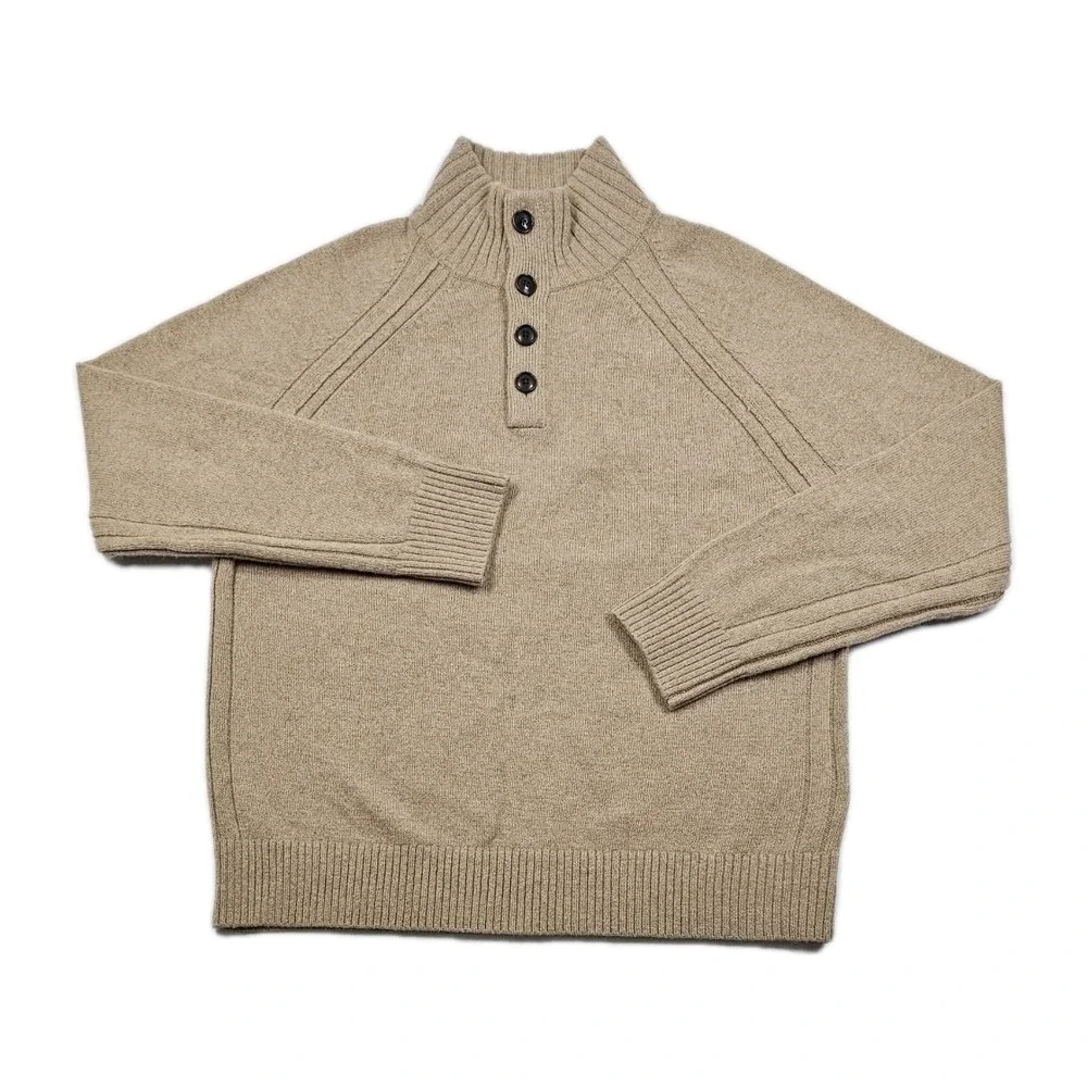 Banana Republic Mock Neck 1/4 Button Sweater Mens L‎ 80% Recycled Italian Wool